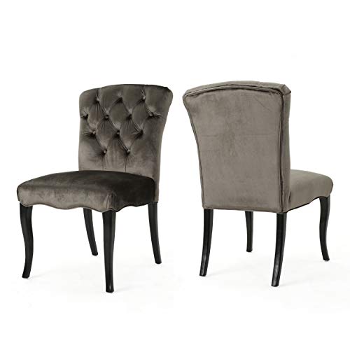 Christopher Knight Home Hallie Traditional Armless Tufted Velvet Armless Dining Chairs, 2-Pcs Set, Grey / Dark Brown