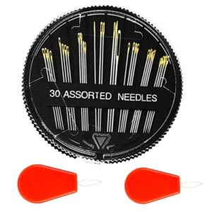 premium hand sewing needles for sewing repair, 30-count assorted embroidery needles with 2 threaders, large eye sharp needle, handsewing needles kit for ccross stitch