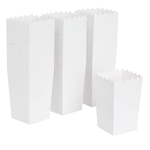 100 Pack White Popcorn Boxes for Party, Bulk Paper Treat Containers for Movie Night Decorations (3.3 x 5.5 x 3.5 in)