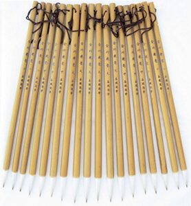18pcs chinese calligraphy painting brush 23.5-24cm length goat hair natural-bamboo-holder available (yellow- white, 7 to 9mm diameter brush tip length 2.6/3.0/3.6cm)