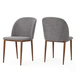 christopher knight home anastasia fabric dining chairs, 2-pcs set, light grey / light walnut