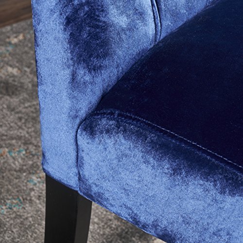 Christopher Knight Home Leorah Tall Back Tufted Velvet Dining Chairs, 2-Pcs Set, Navy Blue / Dark Brown