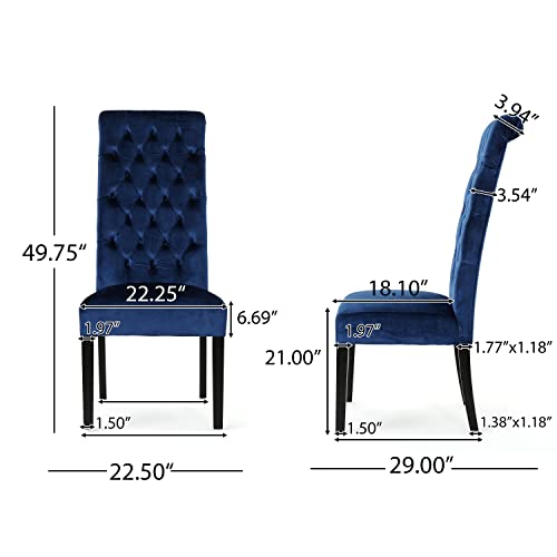 Christopher Knight Home Leorah Tall Back Tufted Velvet Dining Chairs, 2-Pcs Set, Navy Blue / Dark Brown