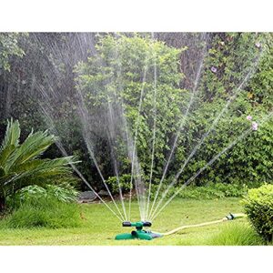 Blisstime Water Sprinkler for Lawn, Automatic Lawn Sprinkler for Yard Large Area, 360° Rotating Adjustable Garden Sprinkler Lawn Irrigation System Leak Free Design 3 Arm Sprayer, Easy Hose Connection