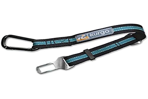 Kurgo Direct To seat belt Tether for Dogs, Universal Car seat belt for Pets, Adjustable Length Dog Safety BeltQuick & Easy Installation, Carabiner AttachmentCompatible with Any Pet Harness |Blue