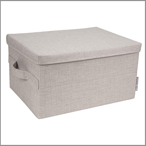 Bigso Box of Sweden Small Storage Box with Lid and Handle - Fabric Storage Box Made of Polyester and Cardboard in Linen Look - Folding Container for Clothes, Accessories, Toys etc. - Beige