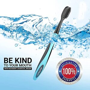 Nuva Dent Ultra Soft Charcoal Toothbrush - Gentle, Slim Brush Head, Medium Tip - Clean Plaque, Whiten Teeth - Works Well w/Activated Charcoal Toothpaste or Teeth Whitening Products, 6 Pack