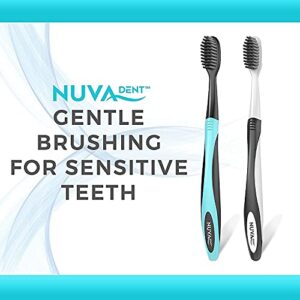 Nuva Dent Ultra Soft Charcoal Toothbrush - Gentle, Slim Brush Head, Medium Tip - Clean Plaque, Whiten Teeth - Works Well w/Activated Charcoal Toothpaste or Teeth Whitening Products, 6 Pack