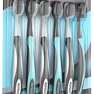 Nuva Dent Ultra Soft Charcoal Toothbrush - Gentle, Slim Brush Head, Medium Tip - Clean Plaque, Whiten Teeth - Works Well w/Activated Charcoal Toothpaste or Teeth Whitening Products, 6 Pack