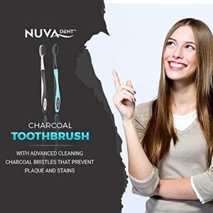 Nuva Dent Ultra Soft Charcoal Toothbrush - Gentle, Slim Brush Head, Medium Tip - Clean Plaque, Whiten Teeth - Works Well w/Activated Charcoal Toothpaste or Teeth Whitening Products, 6 Pack