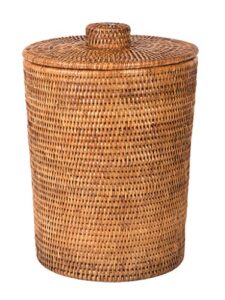 kouboo la jolla rattan round plastic insert & lid, large, honey-brown for bedroom, living room and bathroom basket for dry and organic waste