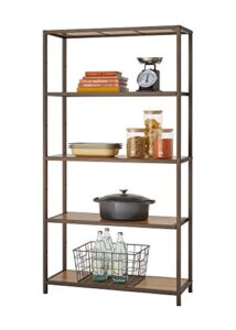 trinity 5-tier bamboo shelf tower, decorative book shelf and display stand for living room, bedroom storage, closet, home office, and more, 375 pound capacity, 32” by 12” by 60”, bronze