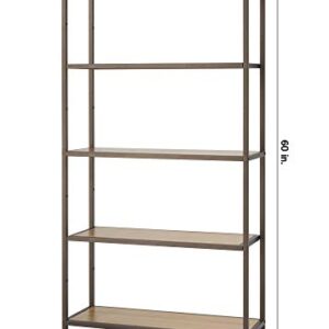 Trinity 5-Tier Bamboo Shelf Tower, Decorative Book Shelf and Display Stand for Living Room, Bedroom Storage, Closet, Home Office, and More, 375 Pound Capacity, 32” by 12” by 60”, Bronze