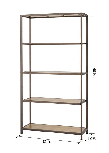 Trinity 5-Tier Bamboo Shelf Tower, Decorative Book Shelf and Display Stand for Living Room, Bedroom Storage, Closet, Home Office, and More, 375 Pound Capacity, 32” by 12” by 60”, Bronze