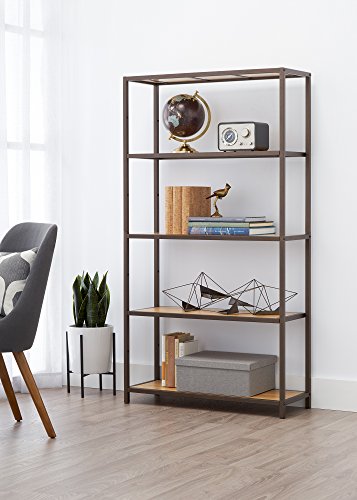 Trinity 5-Tier Bamboo Shelf Tower, Decorative Book Shelf and Display Stand for Living Room, Bedroom Storage, Closet, Home Office, and More, 375 Pound Capacity, 32” by 12” by 60”, Bronze