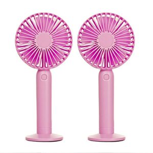swiss crafts swisscrafts portable mini handheld fan, usb rechargeable personal fan with base, 3 step speed, 5 blades, high compatibility mini fan for office, outdoor, camping, beach(2 set, pink)