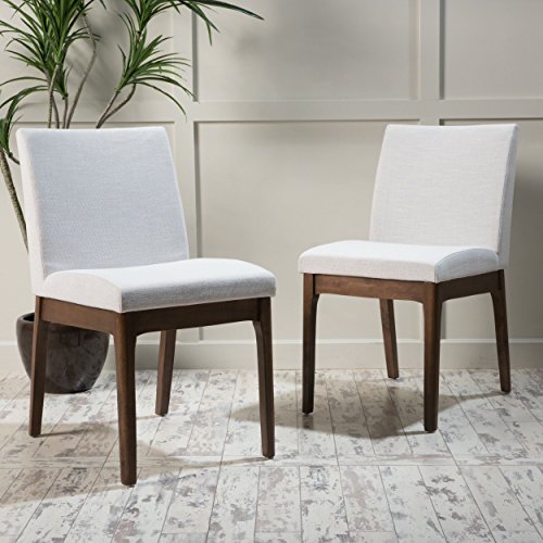 Christopher Knight Home Kwame Fabric / Walnut Finish Dining Chairs, 2-Pcs Set, Light Beige