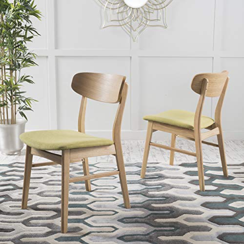 Christopher Knight Home Lucious Fabric / Oak Finish Dining Chairs, 2-Pcs Set, Green Tea