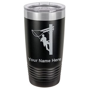 lasergram 20oz vacuum insulated tumbler mug, lineman, personalized engraving included (black)