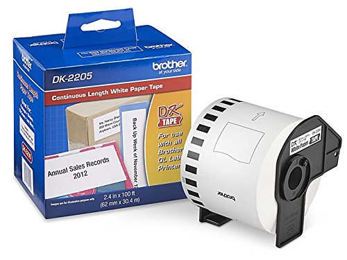 Brother Genuine DK-2205 Continuous Paper Label Roll, Cut-to-Length Label, 2.4” x 100 Feet, 6 Rolls – for Use with All QL Label Printers (BND01657)