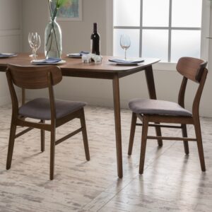Christopher Knight Home Lucious Fabric / Walnut Finish Dining Chairs, 2-Pcs Set, Dark Grey