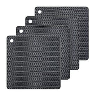 smithcraft silicone trivet pot mat for countertop trivest pads heat resistant table placemats 4 pack,size:7.5x7.5 inch, color: grey, shape:square