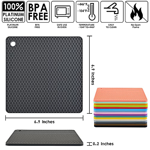Smithcraft Silicone Trivet Pot Mat for Countertop Trivest Pads Heat Resistant Table Placemats 4 Pack,Size:7.5x7.5 Inch, Color: Grey, Shape:Square