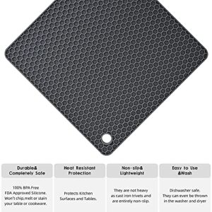 Smithcraft Silicone Trivet Pot Mat for Countertop Trivest Pads Heat Resistant Table Placemats 4 Pack,Size:7.5x7.5 Inch, Color: Grey, Shape:Square