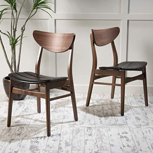 Christopher Knight Home Anise Leather / Walnut Dining Chairs, 2-Pcs Set, Dark Brown / Walnut Finish