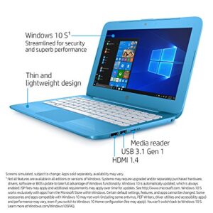 HP Stream 11-Inch Laptop, Intel Celeron N4000 Processor, 4 GB RAM, 32 GB eMMC, Windows 10 S with Office 365 Personal for One Year (11-ah110nr, Blue)