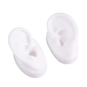 (One Pair) Silicone Ear Model Soft - Flexible Earmold Ear Displays for Acupuncture, Jewelry, Audio Music Recording, Education (White)