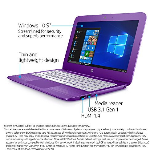 HP Stream (11-ah120nr) 11.6 Inch Laptop with Intel Celeron N4000 Processor, 4GB RAM, 32 GB eMMC Storage, Office 365 Personal 1-Year Included, Windows 10 (Infinity Purple)