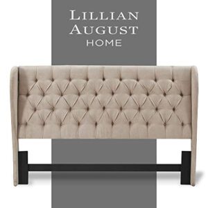 lillian august modern wingback upholstered headboard with diamond-tufting, soft fabric bedroom accent furniture, eastern king, beige