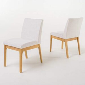 christopher knight home kwame fabric / oak finish dining chairs, 2-pcs set, light beige