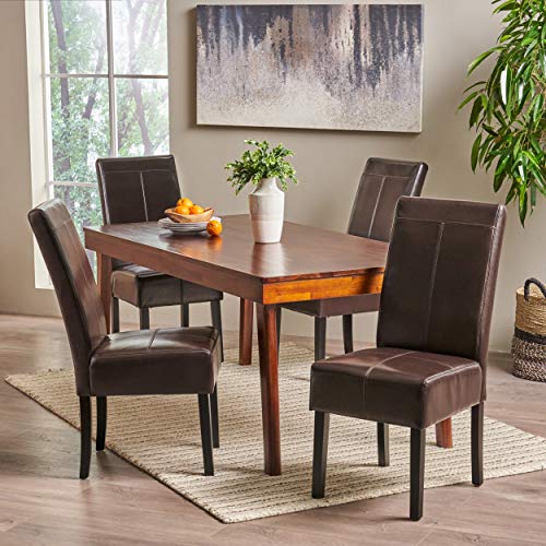 Christopher Knight Home Pertica T-Stitch Leather Dining Chairs, 4-Pcs Set, Chocolate Brown