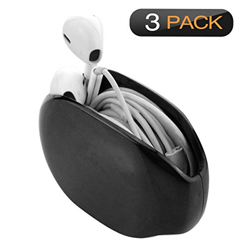 Geekria in-Ear Headset Smart Storage Box/Headphone Cable Storage Organizer/Earbuds Holder Case/Earphone Bobbin Winder Wrap/Cord Tangle-Free Portable Manager/Wire Keeper (3PCS / Black)