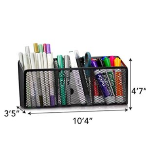 Workablez Pencil Holder for Desk, Magnetic Pen Holder for Refrigerator, Magnetic Marker Holder for Whiteboard, Magnetic Holder, Whiteboard Marker Holder - 3 Large Mesh Storage Compartments – Black