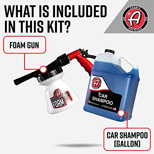 Adam’s Standard Foam Gun & Car Shampoo - Car Wash & Car Cleaning Auto Detailing Kit | Soap Shampoo & Garden Hose for Thick Suds | No Pressure Washer Required | Car Wax Tool Supplies