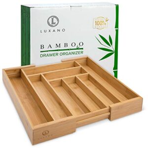 bamboo silverware organizer has double-strength dividers and extra-deep compartments. furniture-grade organic bamboo (no mdf) flatware organizer. kitchen utensil drawer organizer in beautiful gift box