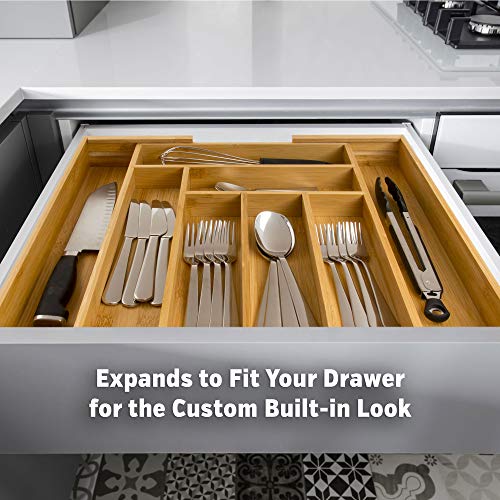 Bamboo Silverware Organizer has Double-Strength Dividers and Extra-Deep Compartments. Furniture-Grade Organic Bamboo (No MDF) Flatware Organizer. Kitchen Utensil Drawer Organizer in Beautiful Gift Box