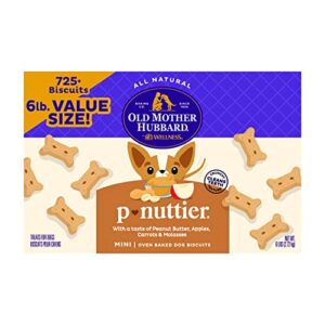 old mother hubbard classic p-nuttier biscuits baked dog treats, mini, 6 pound box