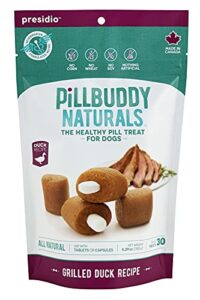 presidio pill buddy naturals - all natural ingredients - duck recipe pill hiding treats for dogs - make a perfect pill concealing pocket or pouch for any size medication - 30 servings