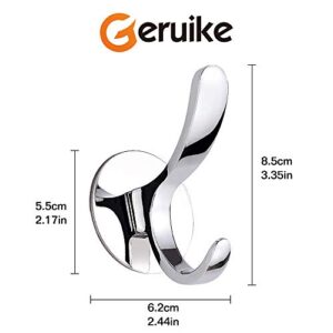 GERUIKE Adhesive Towel Hooks Stainless Steel Self Adhesive Robe Coat Hook for Bathroom Kitchen Wall Mounted Door Clothes Hook No Screws Damage Free