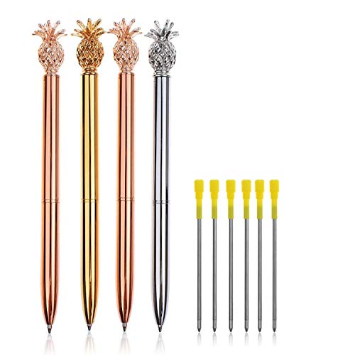 Pineapple Pens Ballpoint Pens + 6Pcs 3.2'' Ballpoint Pen Refills Black Ink (4Pcs Pineapple pens)