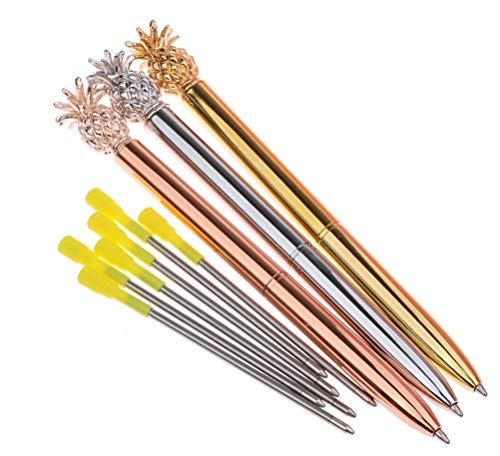 Pineapple Pens Ballpoint Pens + 6Pcs 3.2'' Ballpoint Pen Refills Black Ink (4Pcs Pineapple pens)