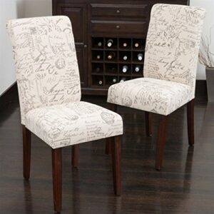 Christopher Knight Home French Linen Dining Chairs, 2-Pcs Set, Light Brown Embroidery