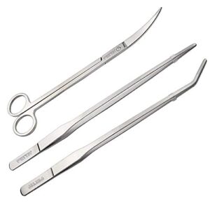 feita aquarium tweezer set long stainless steel curved & straight aquarium feeding tweezers scissors maintenance tools kit (3 pcs)