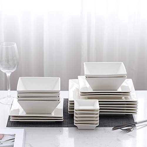 Porlien 24-Piece Classic Square Dinnerware Set for 6, Off White