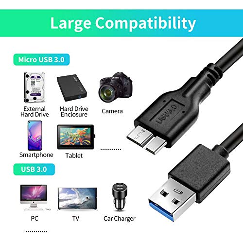 Reallycare Micro B Cable, USB 3.0 A Male to Micro USB 3.0 Sync Cord,Data Wire for Toshiba,Seagate,Samsung,WD, My Passport and More External Hard Drive(1ft/35cm/Black)