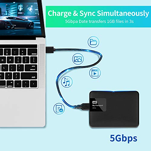 Reallycare Micro B Cable, USB 3.0 A Male to Micro USB 3.0 Sync Cord,Data Wire for Toshiba,Seagate,Samsung,WD, My Passport and More External Hard Drive(1ft/35cm/Black)